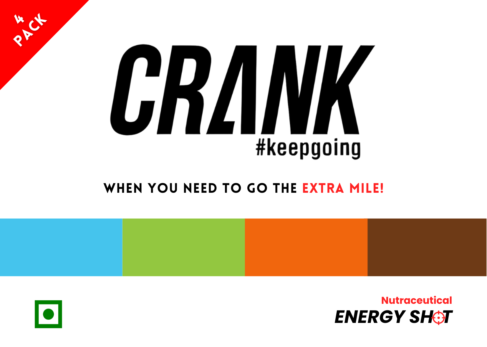 Crank Energy Shot Trial Pack –(Pack of 4) |130mg Caffeine + Taurine + B-Vitamins + Phenylalanine | Real Cane Sugar for Optimal Energy | Instant & Sustained Energy for Workouts, Work, Travel, Sports | Pocket Sized | 60ml Each